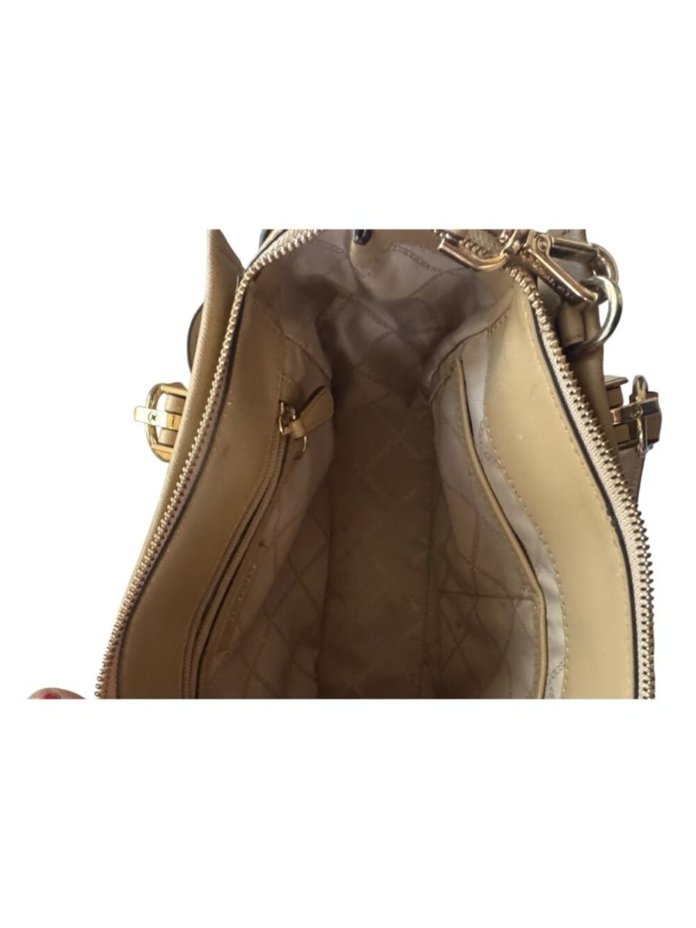 Michael Kors Beige Saffiano Leather Satchel With Adjustable Crossbody Strap - Picture 9 of 11